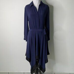 NWT L'Agence Women's Blue Black Long Sleeve Handkerchief Hem Dress Size Small